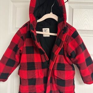 Old Navy Red and Black Plaid Kids Puffer Jacket